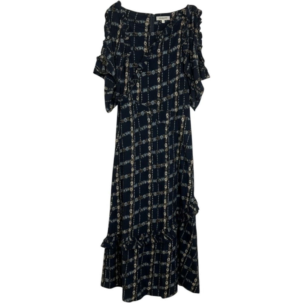 Burberry Didi Black Floral Silk Ruffle Cold Shoulder Midi Dress US 6 NWT